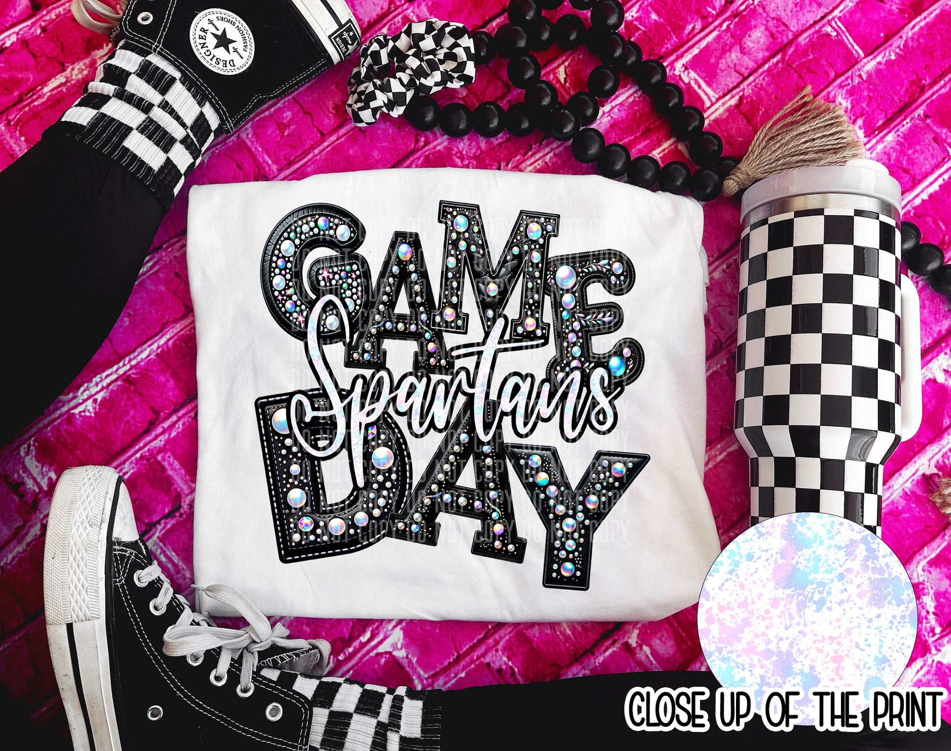 Leather Rhinestone Game Day DTF Transfer