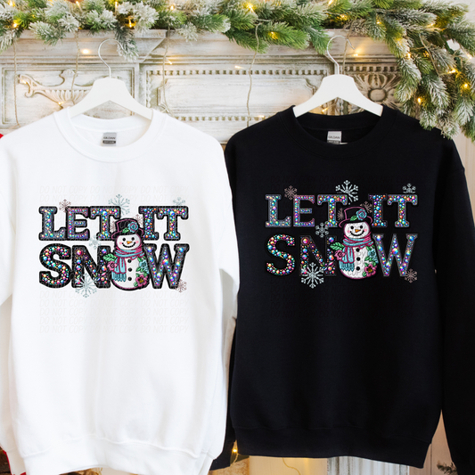 Let It Snow Rhinestone Snowman DTF Transfer