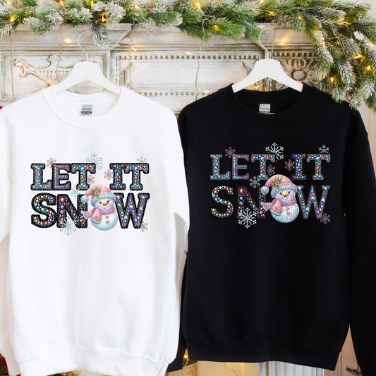 Let It Snow Rhinestone Pink Snowman DTF Transfer