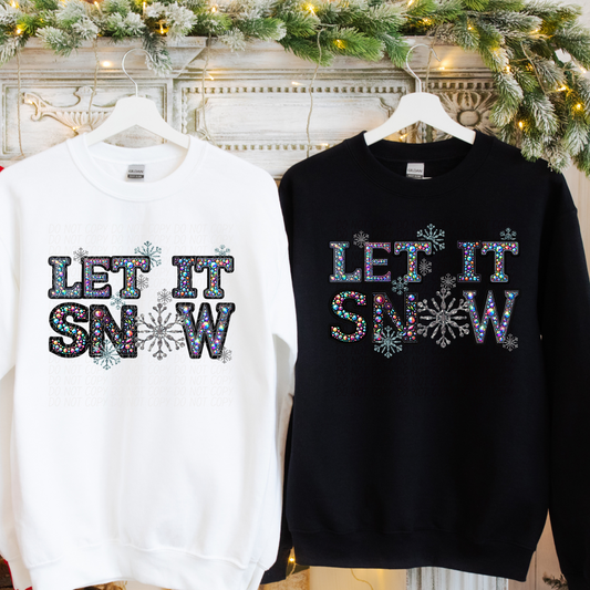 Let It Snow Rhinestone Snowflake DTF Transfer