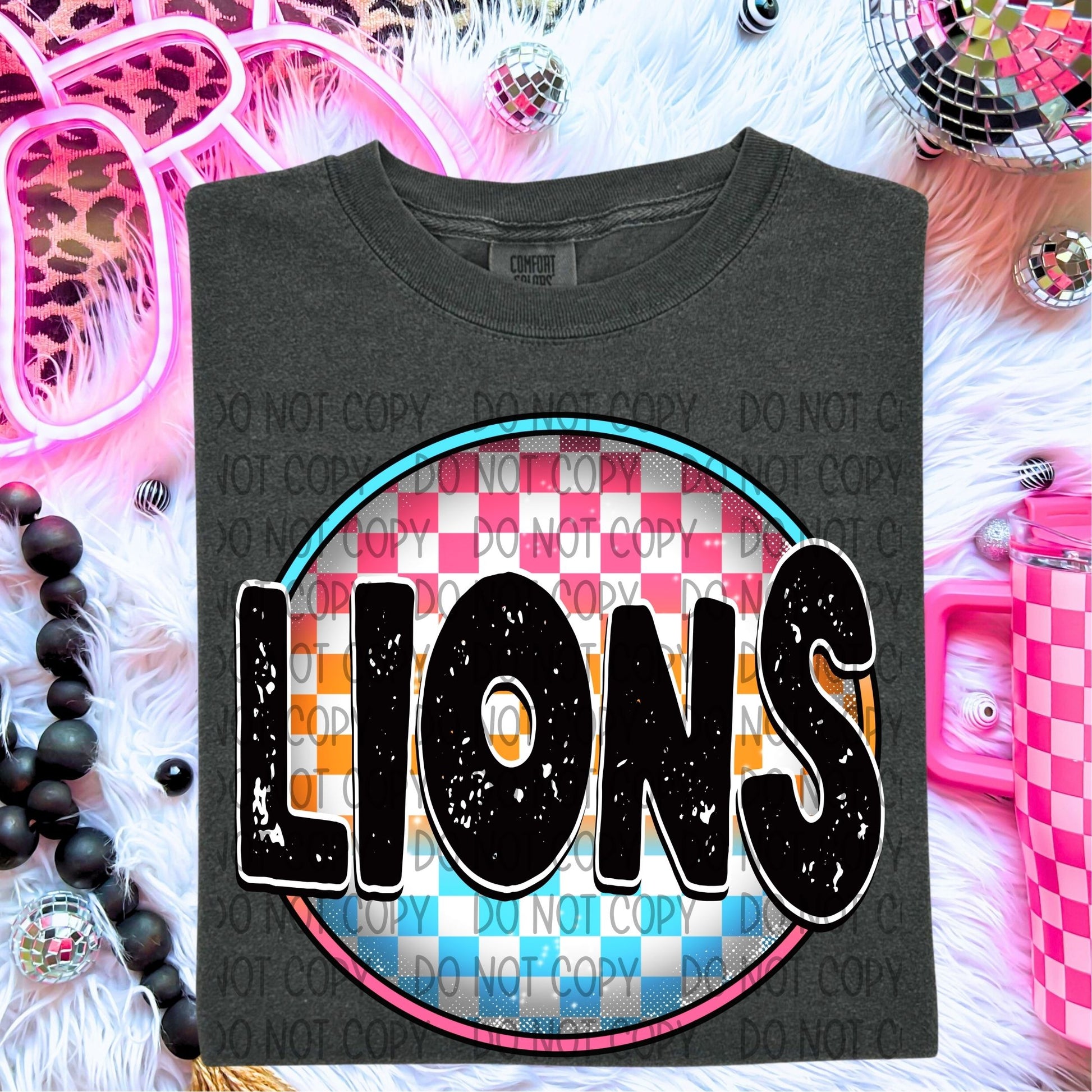 Neon Checkered Mascots DTF Transfer