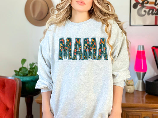 Mama Blue Floral Faux DTF Transfer