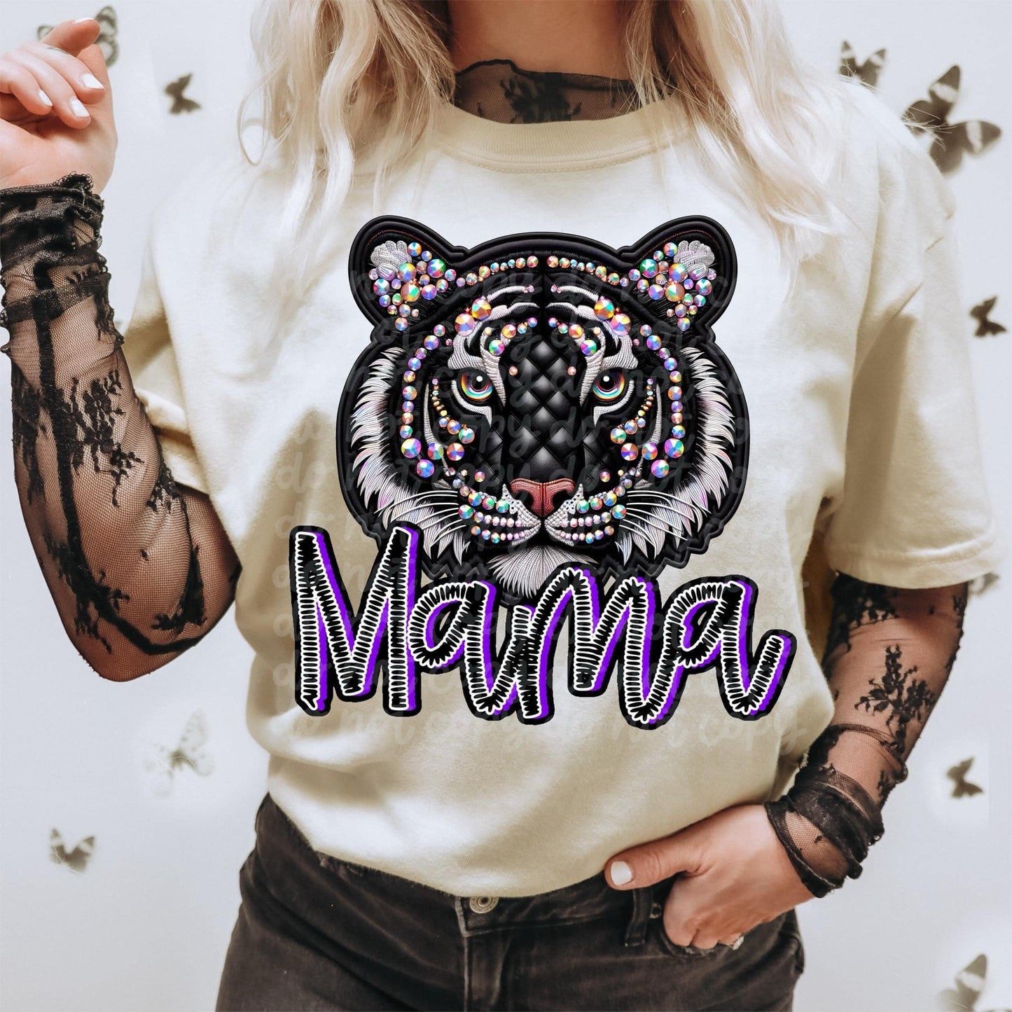 Mama Tiger Rhinestones DTF Transfer