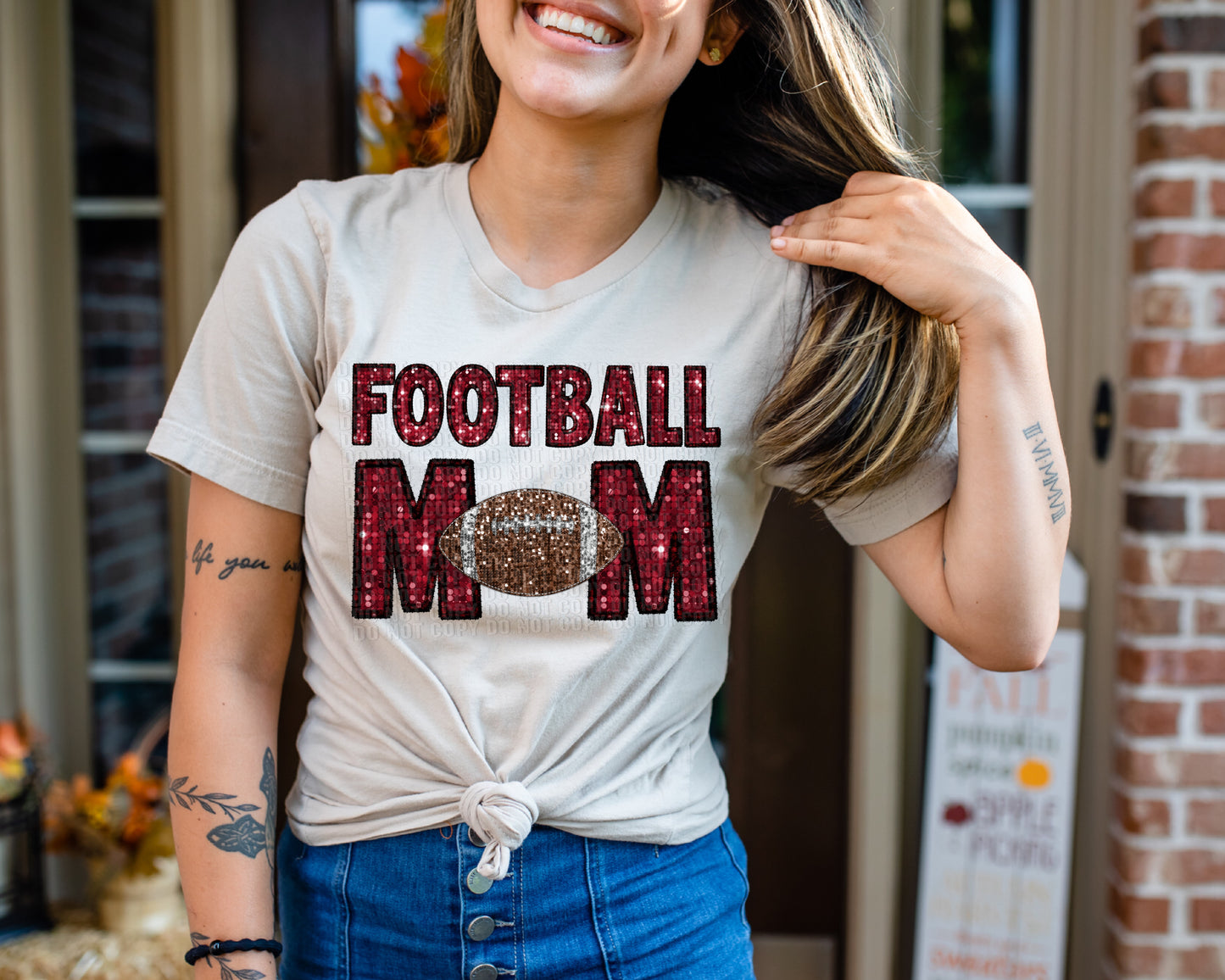 Maroon Glittery Football Mom Faux DTF Transfer