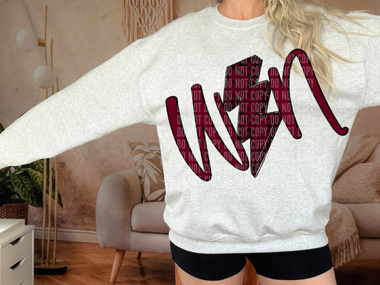 Maroon Win Lightning Bolt DTF Transfer