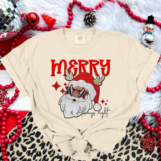 Red Merry And Always Right Dark Santa DTF Transfer