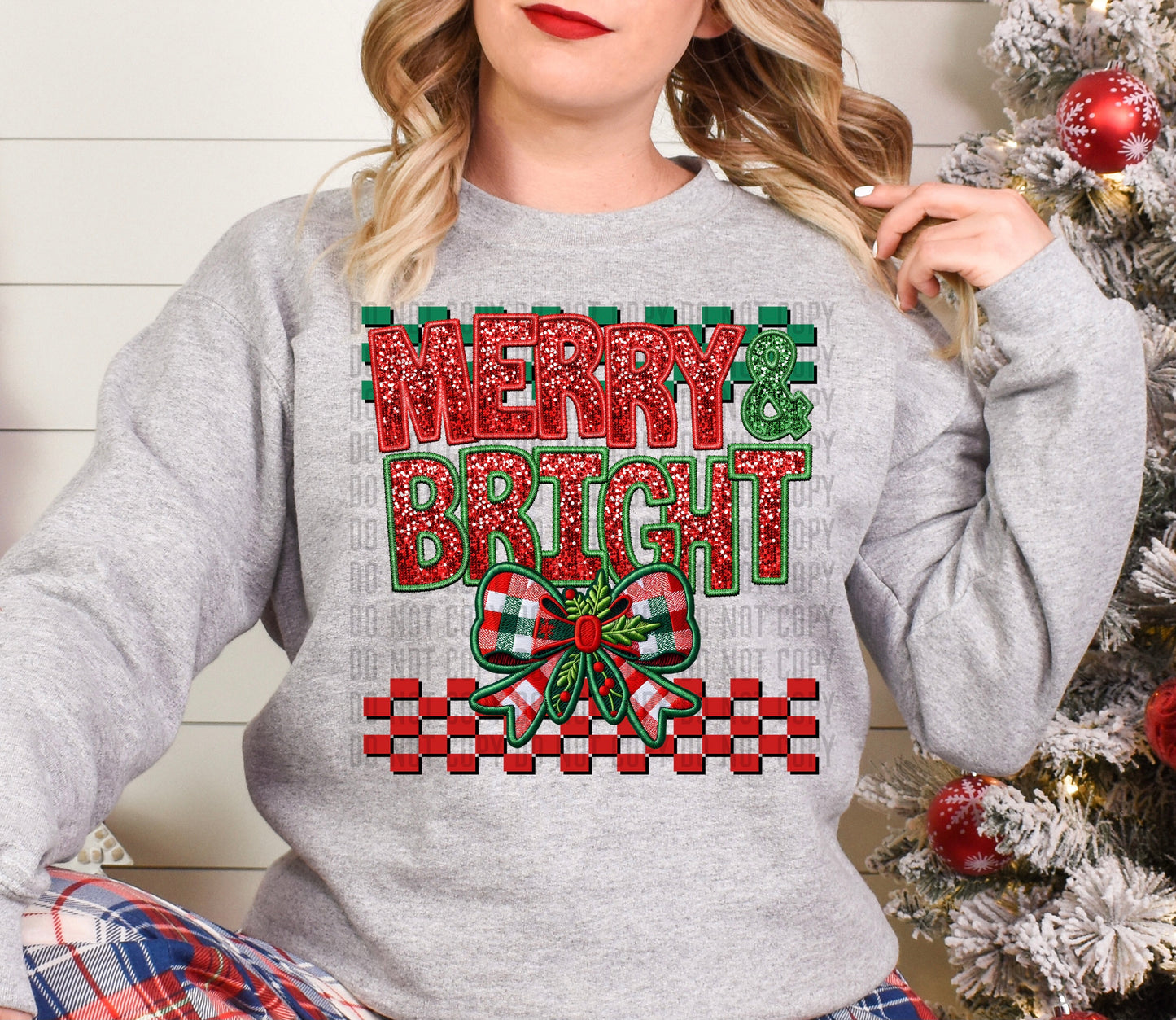 Merry And Bright Sequined Faux Embroidery DTF Transfer