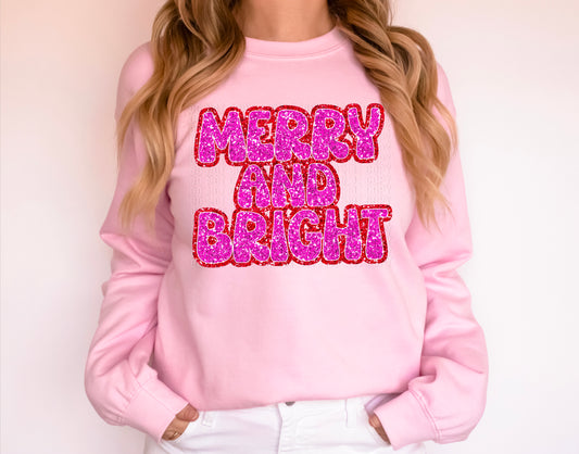 Merry And Bright Red/Pink Sequined Faux DTF Transfer