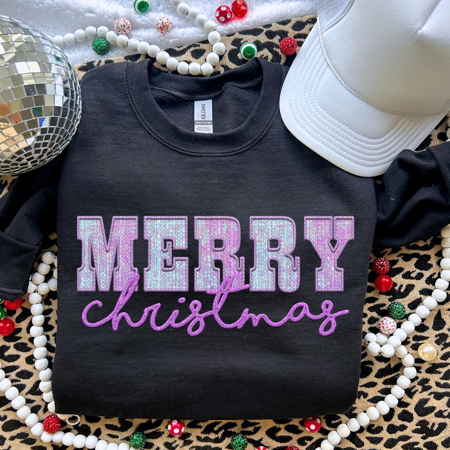 Merry Christmas Purple Sequin DTF Transfer