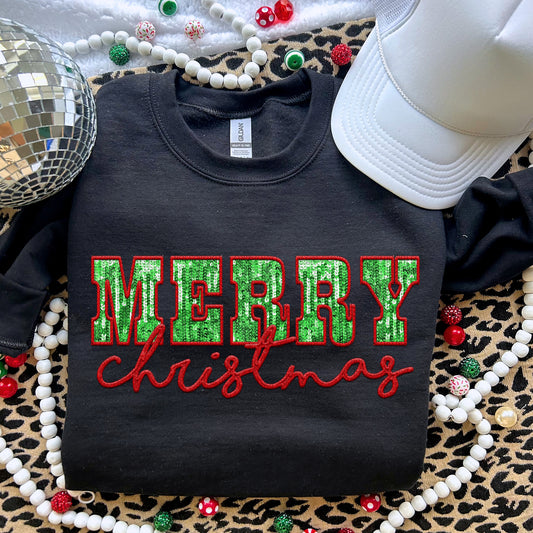 Merry Christmas Red Green Sequin DTF Transfer