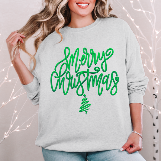 Merry Christmas Green Faux Embroidery DTF Transfer