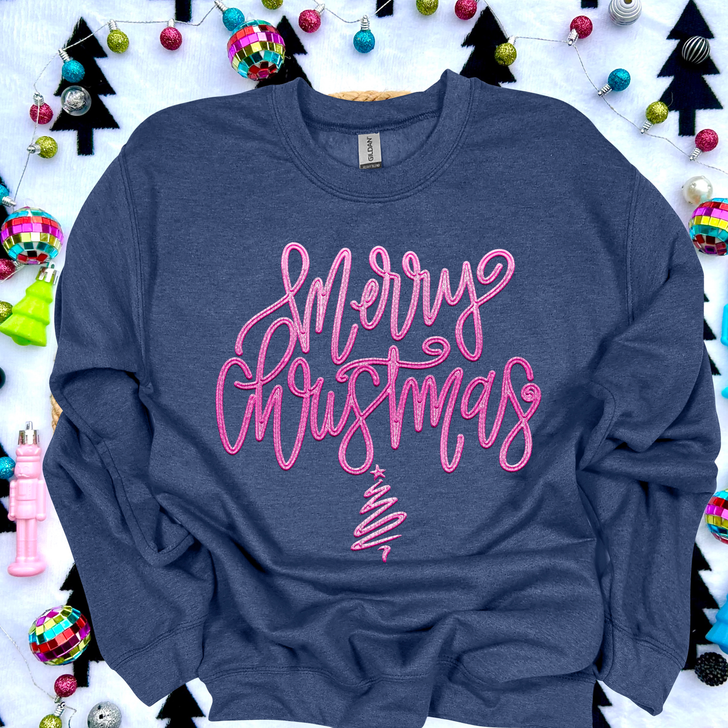 Merry Christmas Pink Faux Embroidery DTF Transfer