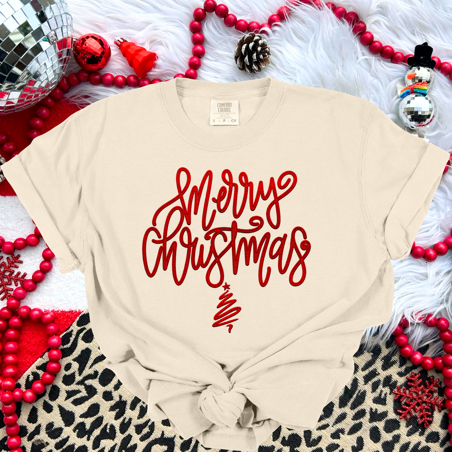 Merry Christmas Red Faux Embroidery DTF Transfer