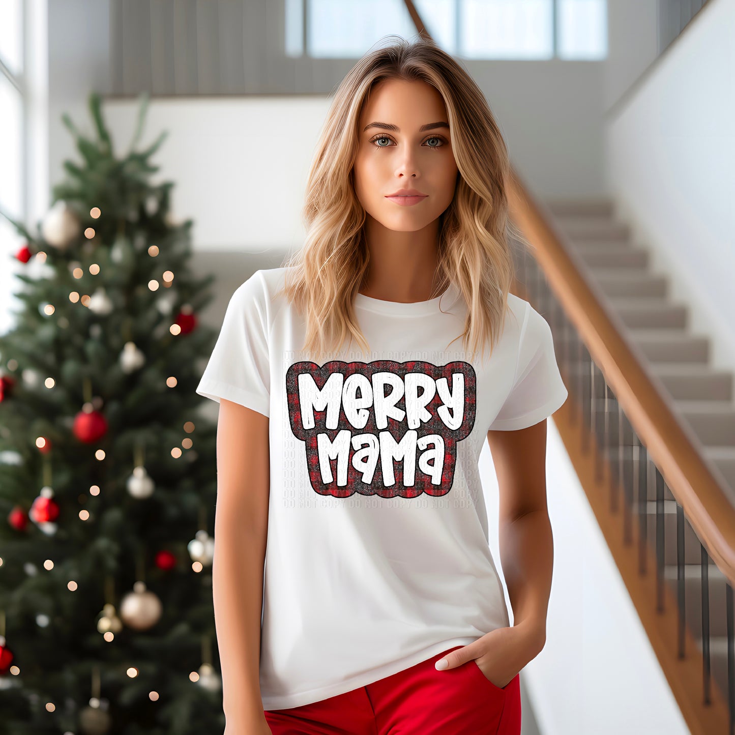 Merry Mama Buffalo Plaid Bubbly DTF Transfer