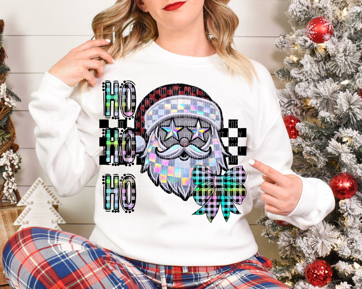 Ho Ho Ho Santa Checkered Holographic DTF Transfer