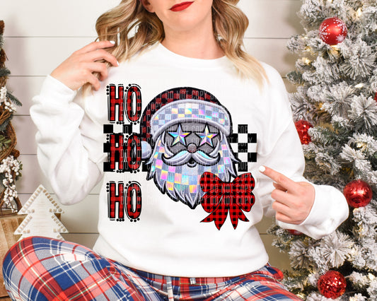 Ho Ho Ho Santa Checkered Red Holographic DTF Transfer