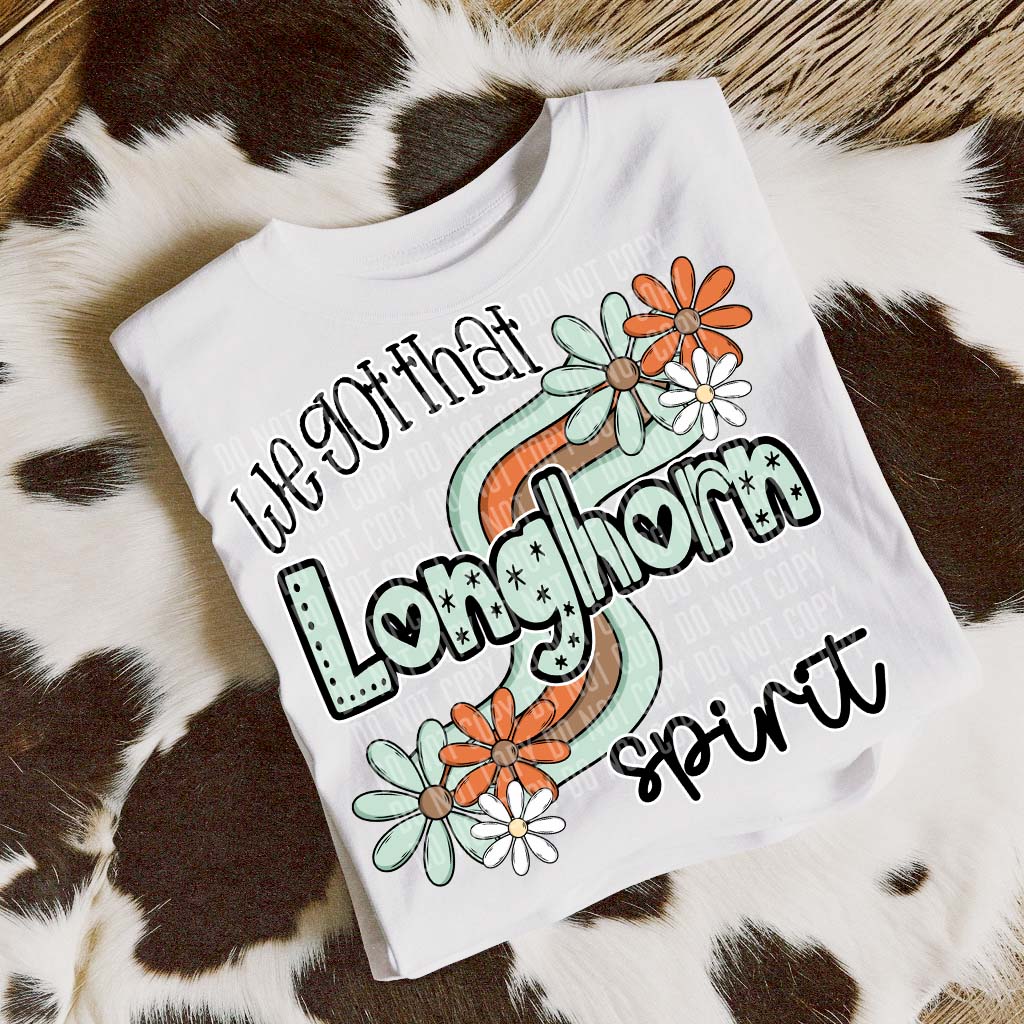 Longhorn Mascot Floral Spirit DTF Transfer