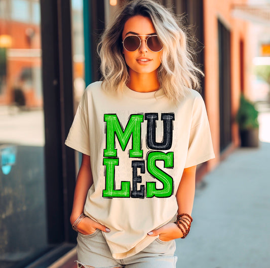 Mules Bright Green/Black DTF Transfer