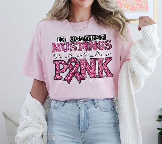 In October Mustangs Wear Pink Mascot DTF Transfer