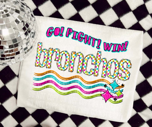 Bronchos Neon Checks Go Fight Win DTF Transfer