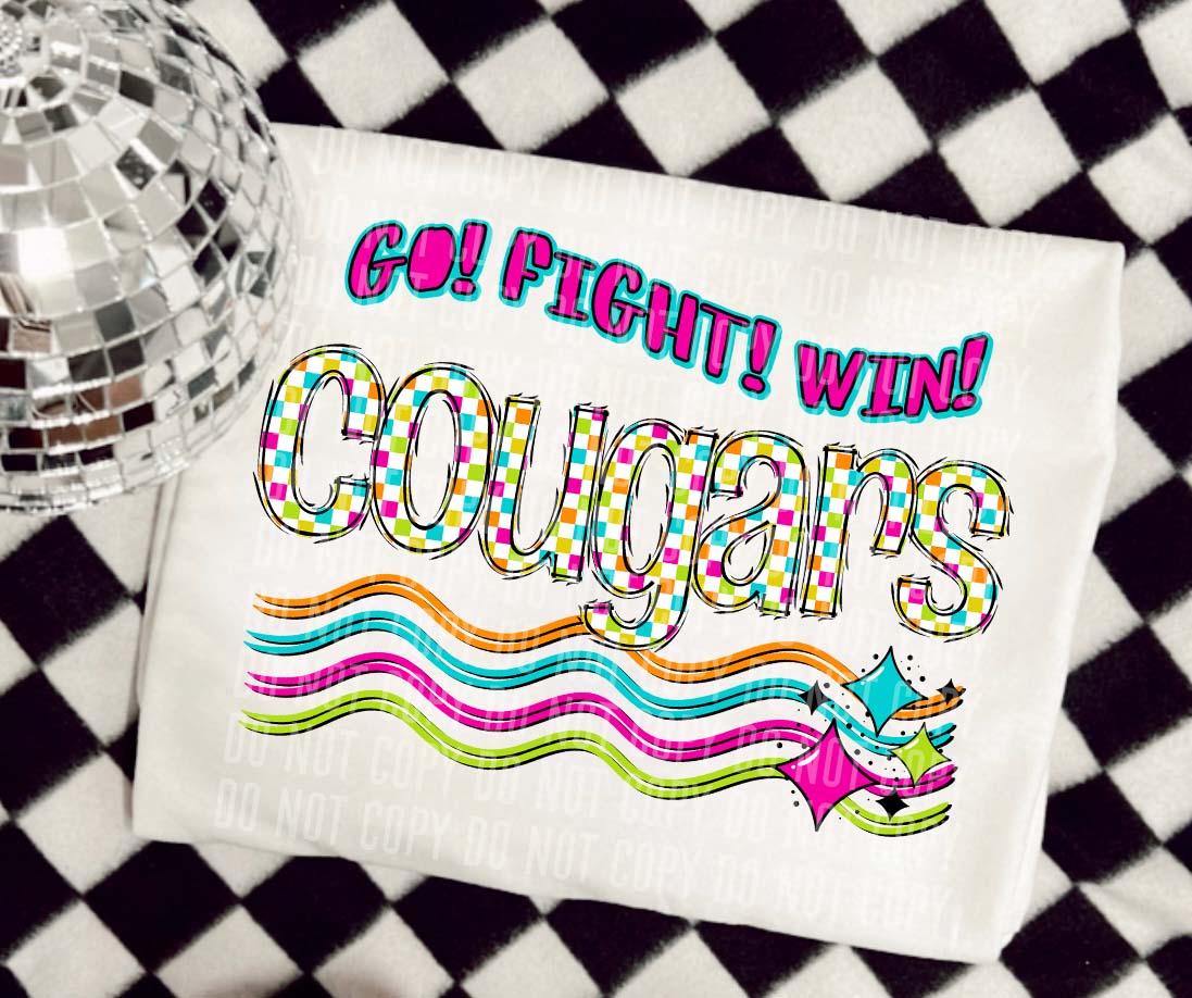 Cougars Neon Checks Go Fight Win DTF Transfer