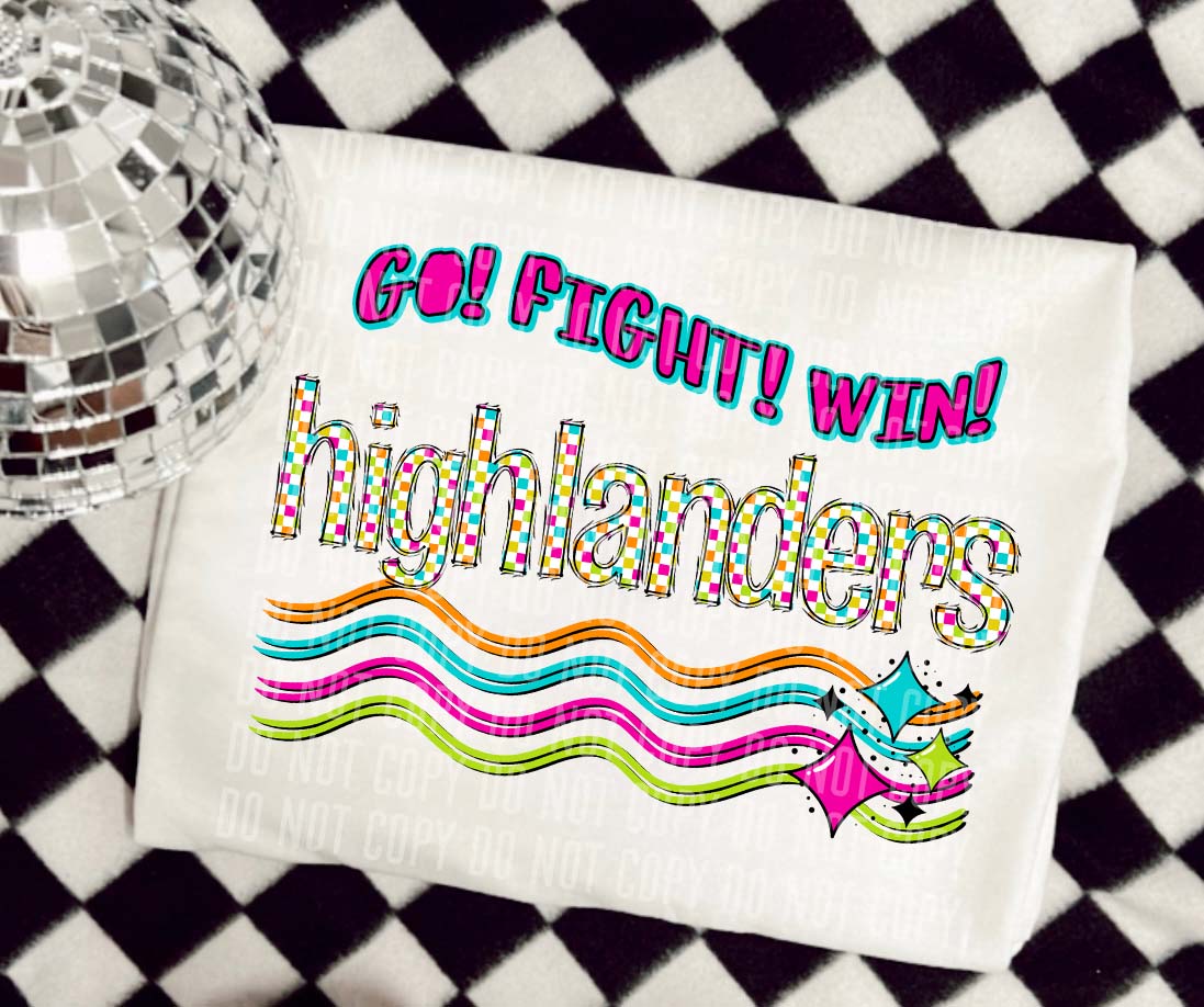 Highlanders Neon Checks Go Fight Win DTF Transfer