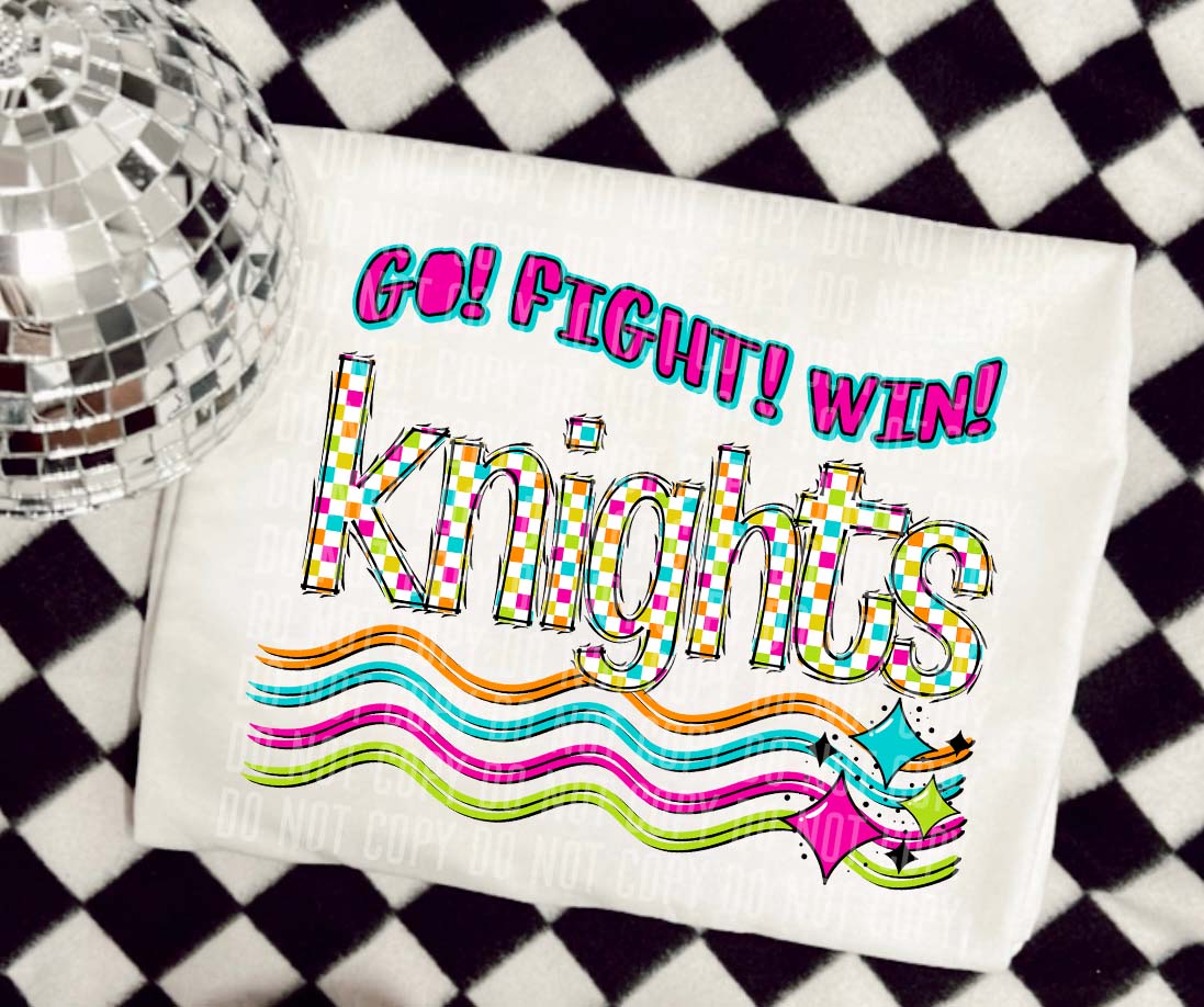 Knights Neon Checks Go Fight Win DTF Transfer