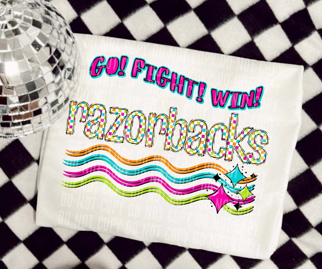 Razorbacks Neon Checks Go Fight Win DTF Transfer