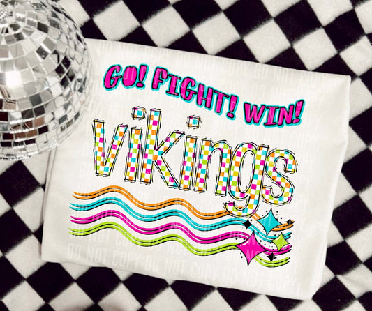 Vikings Neon Checks Go Fight Win DTF Transfer