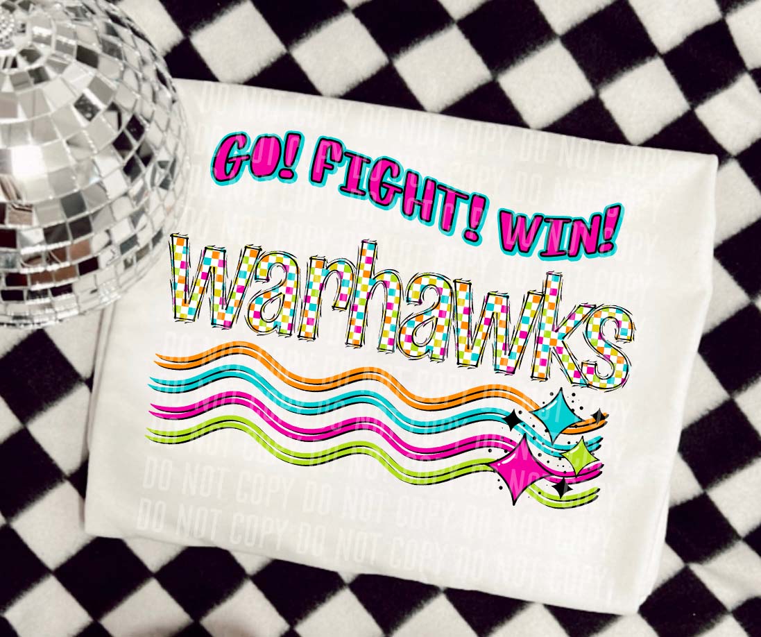 Warhawks Neon Checks Go Fight Win DTF Transfer