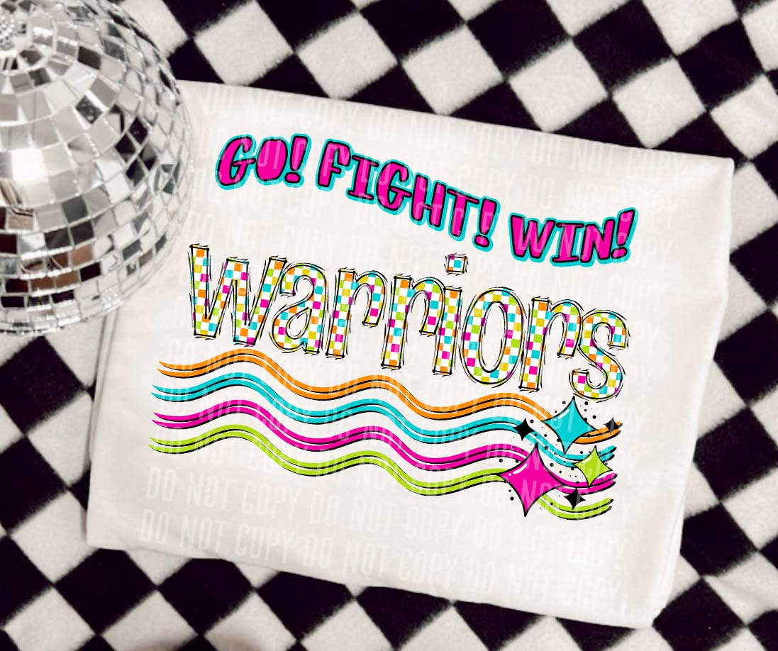 Warriors Neon Checks Go Fight Win DTF Transfer