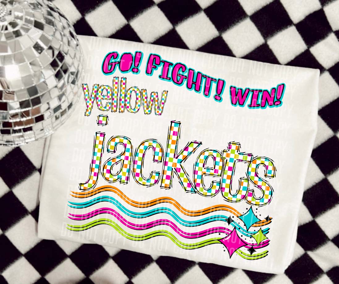 Yellow Jackets Neon Checks Go Fight Win DTF Transfer