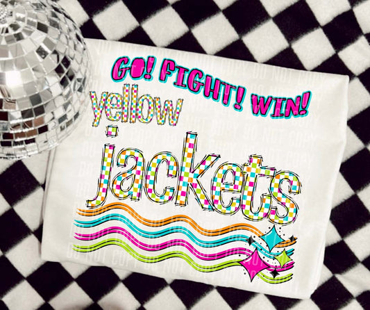 Yellow Jackets Neon Checks Go Fight Win DTF Transfer