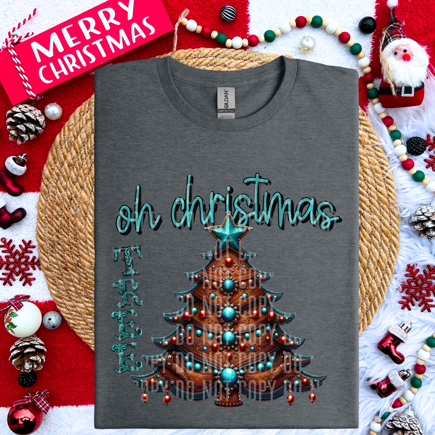 Oh Christmas Tree Western Turquoise DTF Transfer