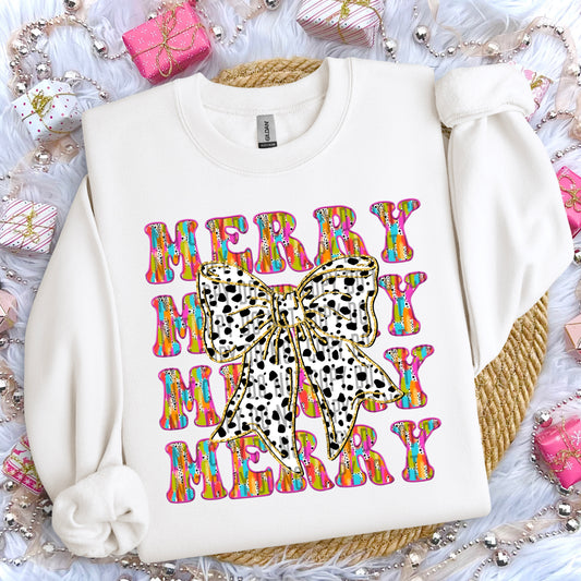 Merry Brushstroke Stacked Dalmatian Dots Bow DTF Transfer