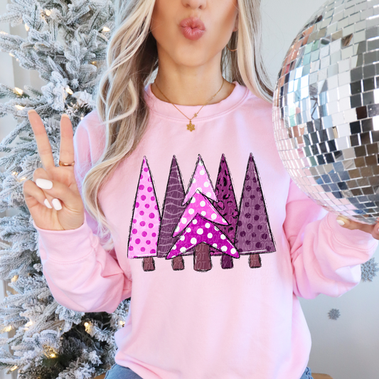 Pink Christmas Trees DTF Transfer