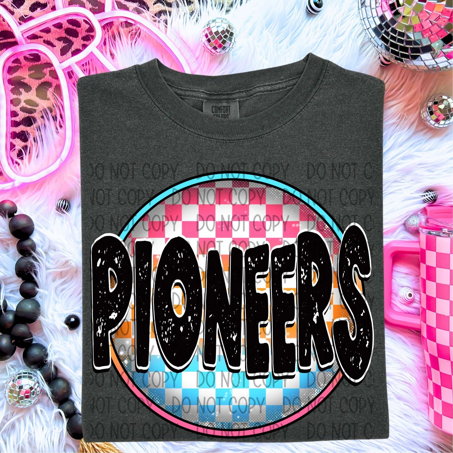 Neon Checkered Mascots DTF Transfer
