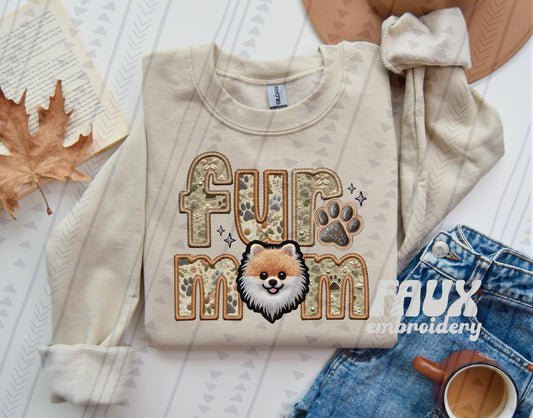 Pomeranian Fur Mom Embroidery Faux DTF Transfer