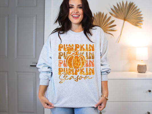 Pumpkin Season Stacked Gold Sequined DTF Transfer
