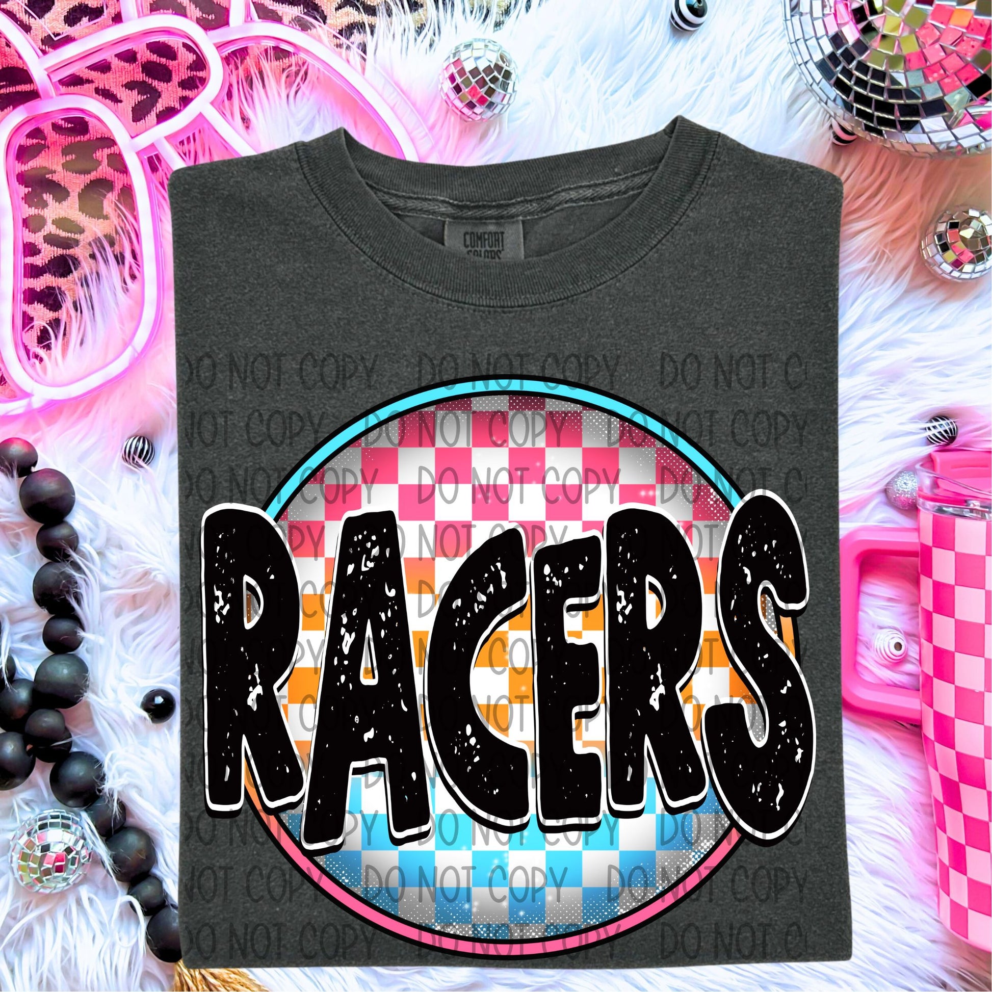Neon Checkered Mascots DTF Transfer