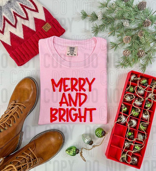 Red & Pink Merry And Bright DTF Transfer