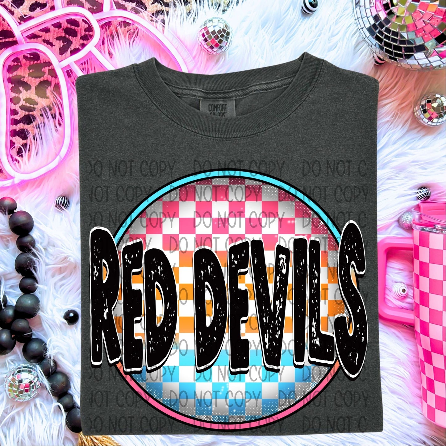 Neon Checkered Mascots DTF Transfer