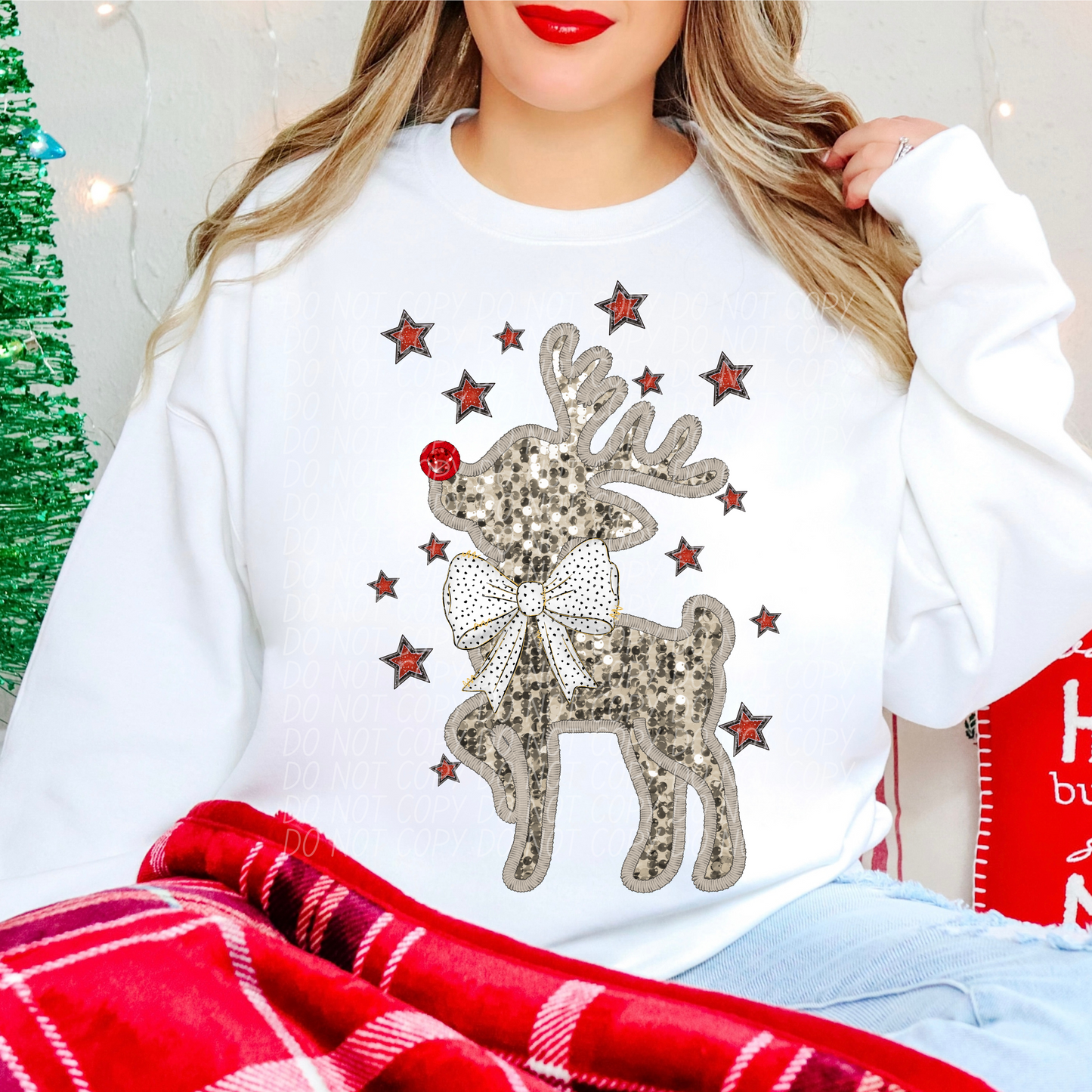 Reindeer Bow Red Stars DTF Transfer