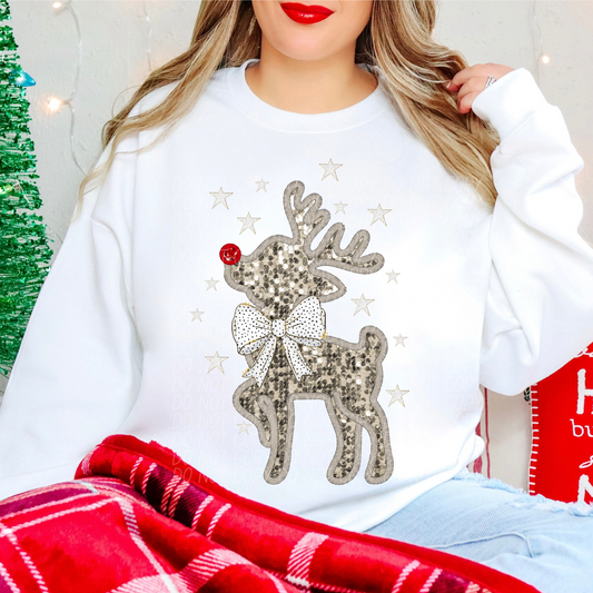 Reindeer Bow Silver Stars DTF Transfer