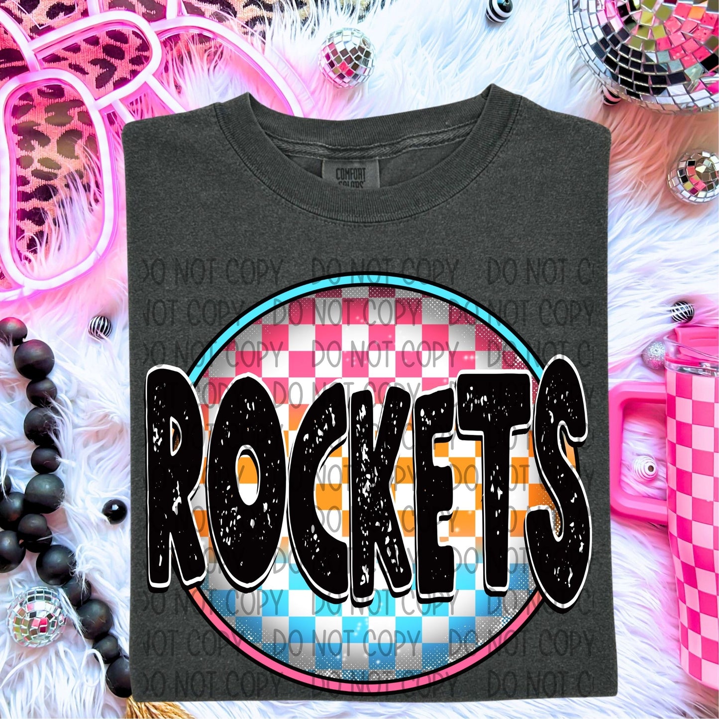 Neon Checkered Mascots DTF Transfer