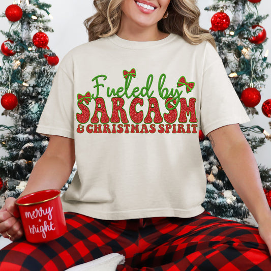 Fueled By Sarcasm And Christmas Spirit DTF Transfer