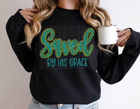 Saved By Grace Sequined Faux DTF Transfer