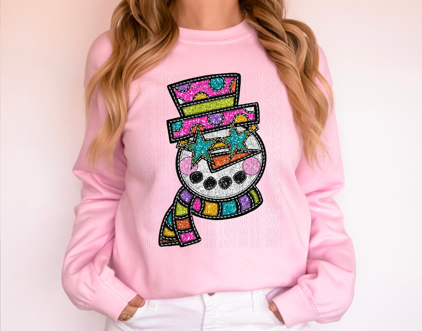 Snowman Colorful Sequined Faux DTF Transfer