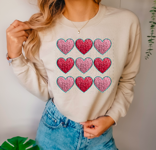 Faux Sequin Hearts DTF Transfer