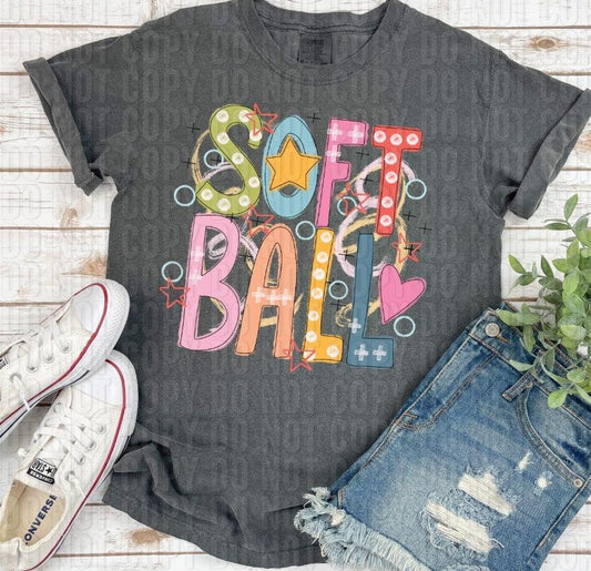 Softball Colorful DTF Transfer